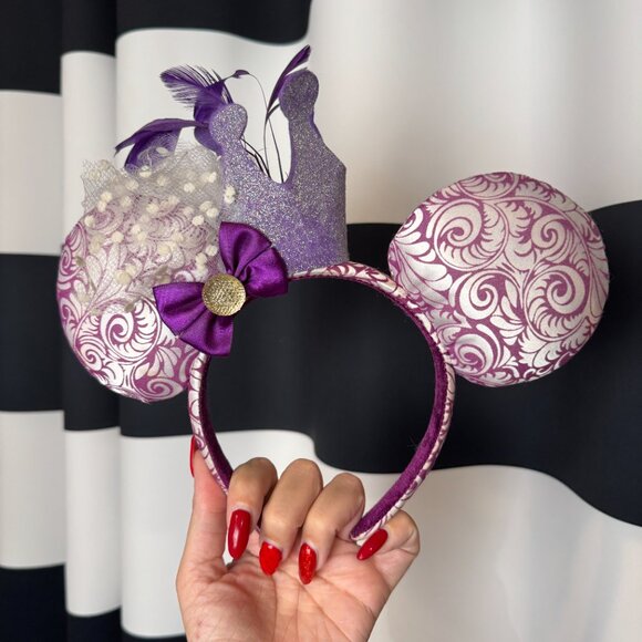 Disney Parks Minnie Ear Hat Crown & Feathers Jubilee Purple Headband + Bonus Ear - Picture 3 of 12
